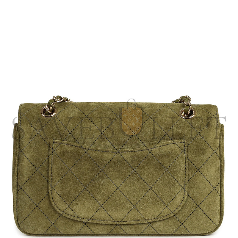 Ch**el MASTER MINI SOUPLISSIMO FLAP BAG KHAKI SUEDE GOLD HARDWARE (20*13*6cm)